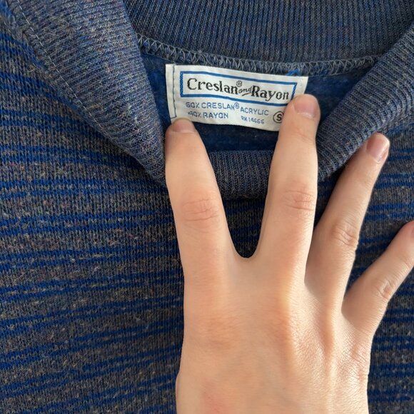 Vintage Blue and Gray Crewneck Striped Sweater - Picture 2 of 4